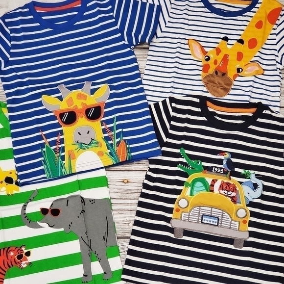Boys Summer Safari Jungle T-Shirts Embroidered Giraffe and Zoo Animals T-Shirts - Picture 3 of 11